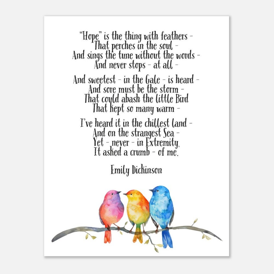 Emily Dickinson Hope Is The Thing With Feathers Poem Birds Poster - Image 3