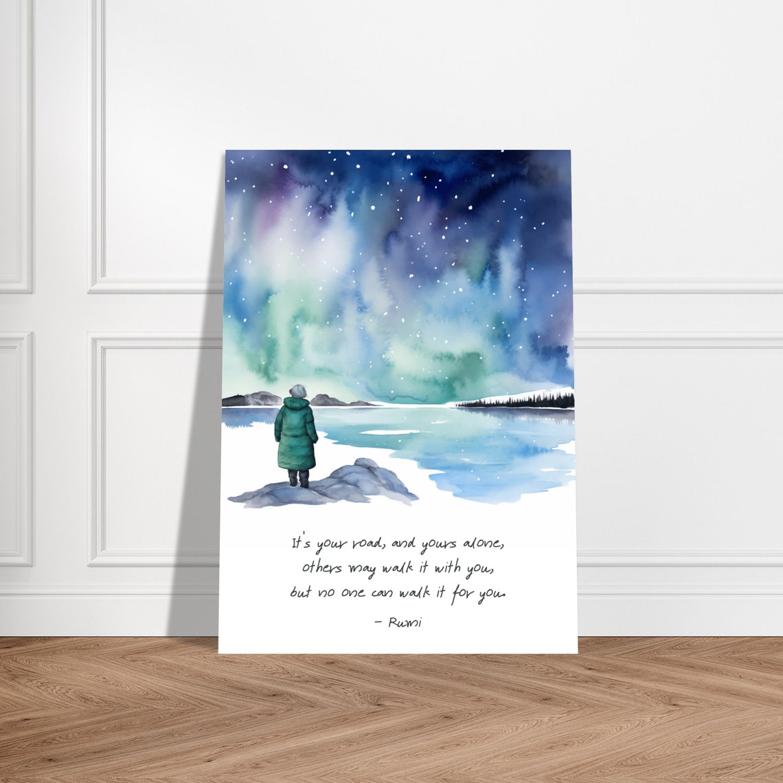 Rumi Its Your Road And Yours Alone Quote Northern Lights Poster - Image 2