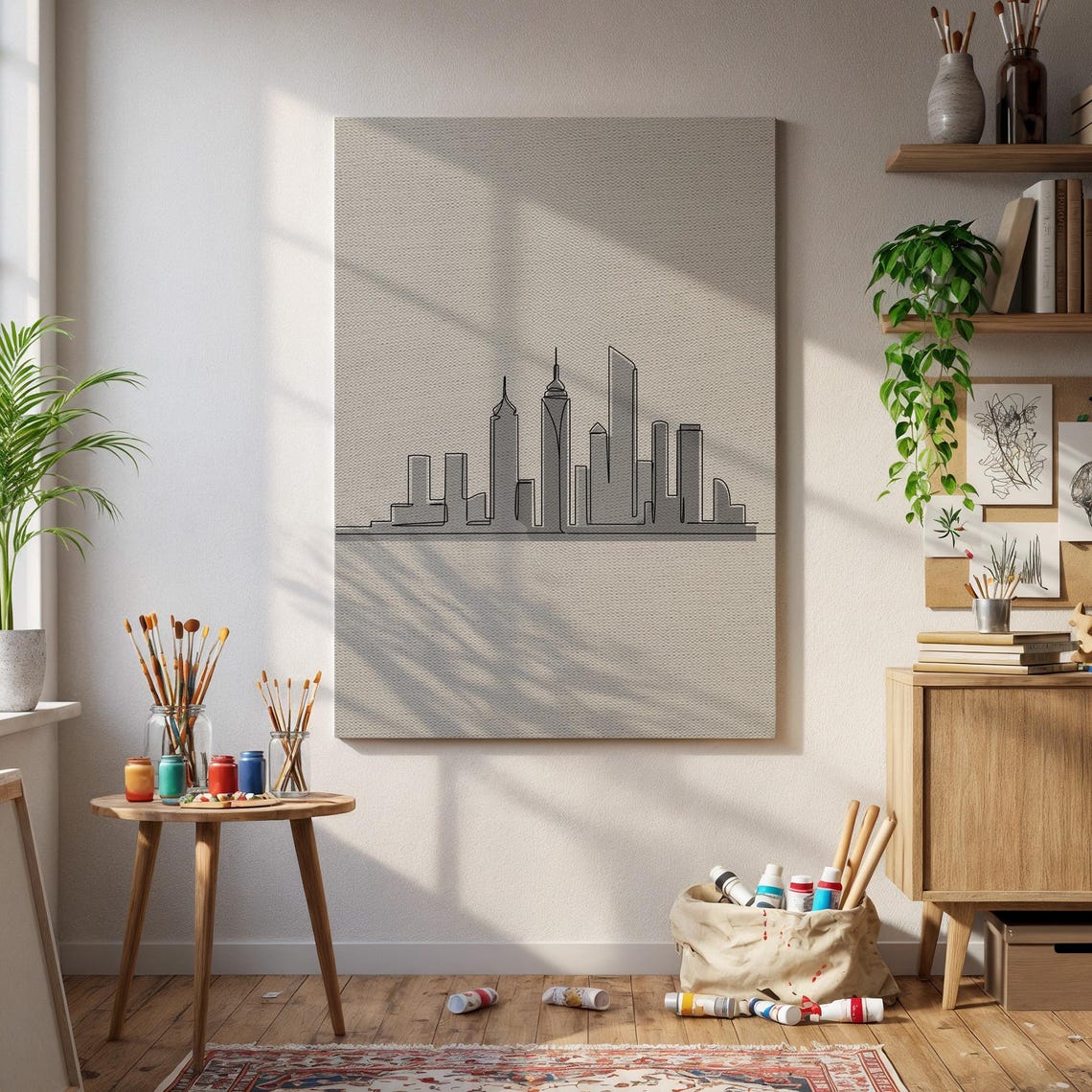 Minimalist City Skyline Line Art Neutral Modern Architecture Poster