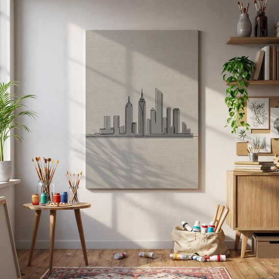 Minimalist City Skyline Line Art Neutral Modern Architecture Poster