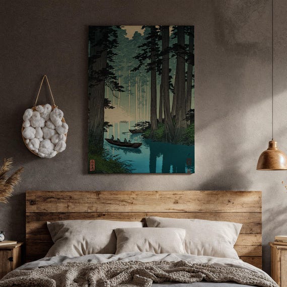 Framed Japanese Forest River Canvas Wall Art Serene Nature Landscape Print Zen Tranquil Scenery For Home Office Or Meditation Space