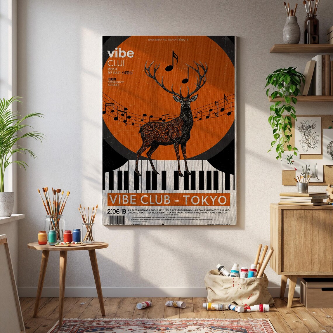 Vibe Club Tokyo Ornate Deer With Music Notes Modern Jazz Poster