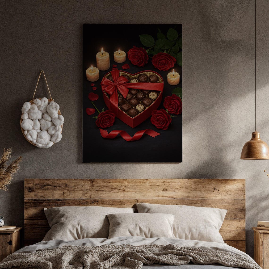 Heart Shaped Chocolate Box Roses Candlelight Romantic Wall Art