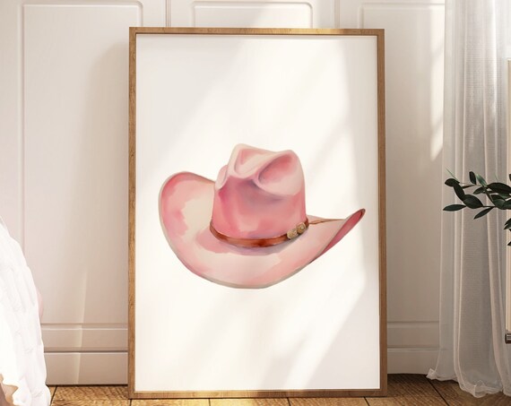Pink Cowgirl Hat Watercolor Western Rodeo Style Poster Trendy Room Decor