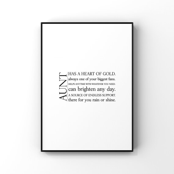 Aunt Definition Poem Heart Of Gold Gift Typography Quote Wall Art