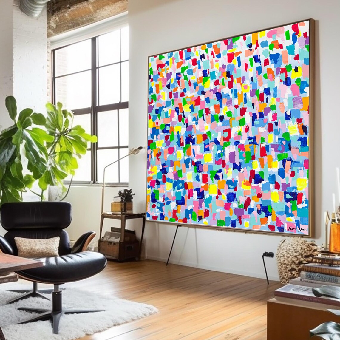 Rainbow Confetti Brushstroke Abstract Poster Colorful Mosaic - Image 4