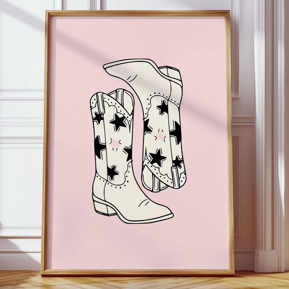 Cowboy Boots Print Trendy Cowgirl Poster Rodeo Wall Art Western College Apartment Cute Preppy Decor