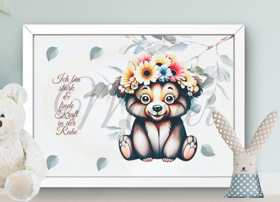 Nursery Decor Poster Wall Art For Kids Animal Poster Flower Wreath Animals Motivational Poster Wall Art