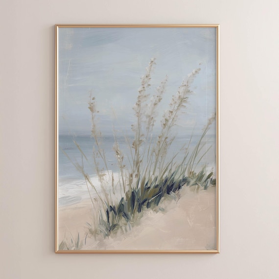 Sea Oats Beach Grass Sandy Dune Soft Coastal Painting Poster