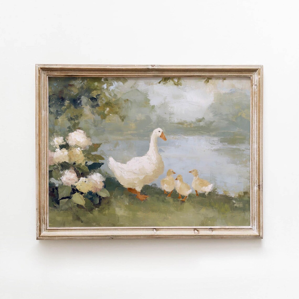Geese Family Vintage Farmhouse Art Print, Cottagecore