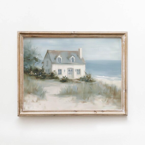 Coastal Cottage Among Sand Dunes Vintage Seascape Painting Poster
