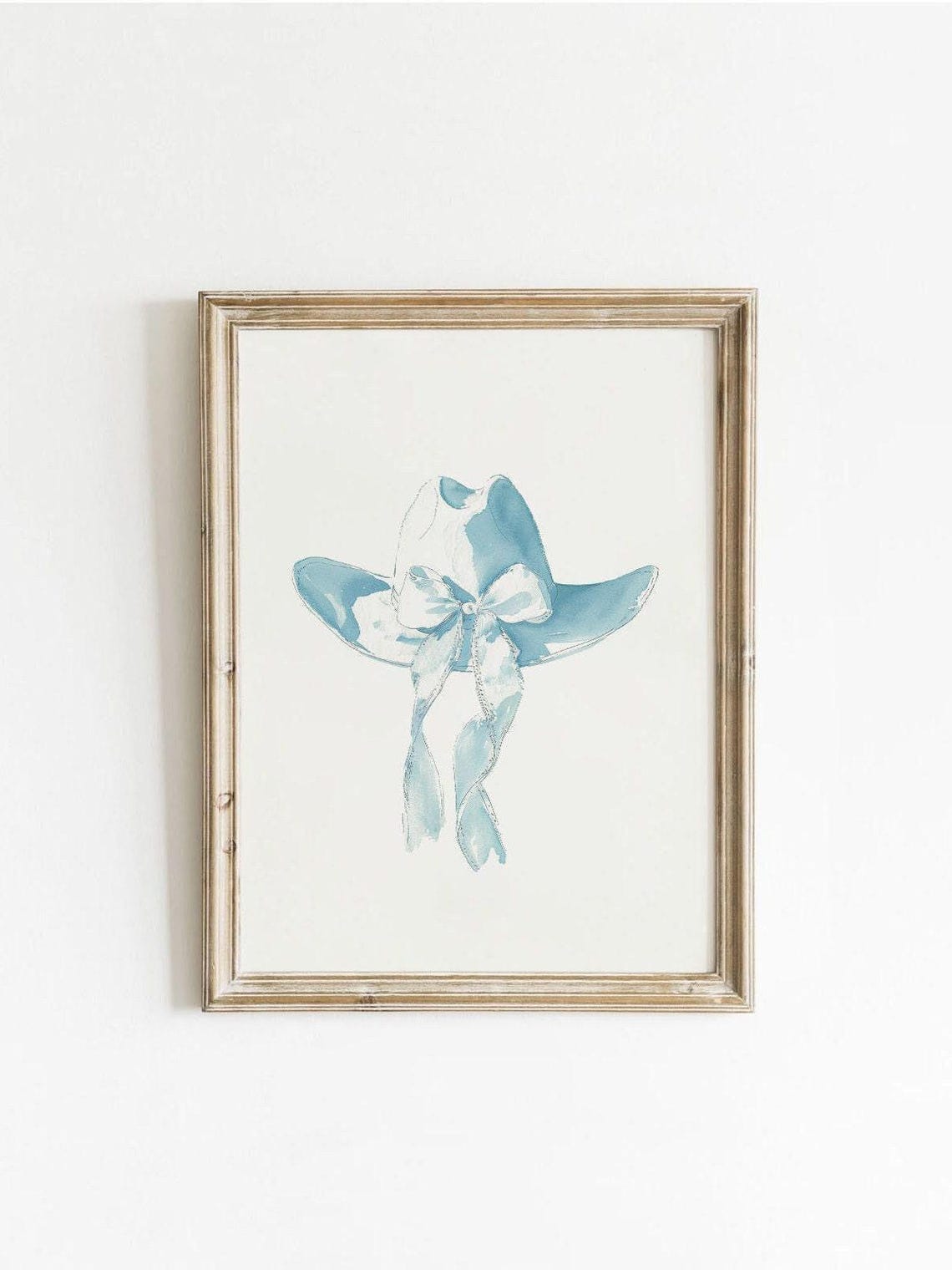 Powder Blue Cowboy Hat with Ribbon Bow Watercolor Art Poster