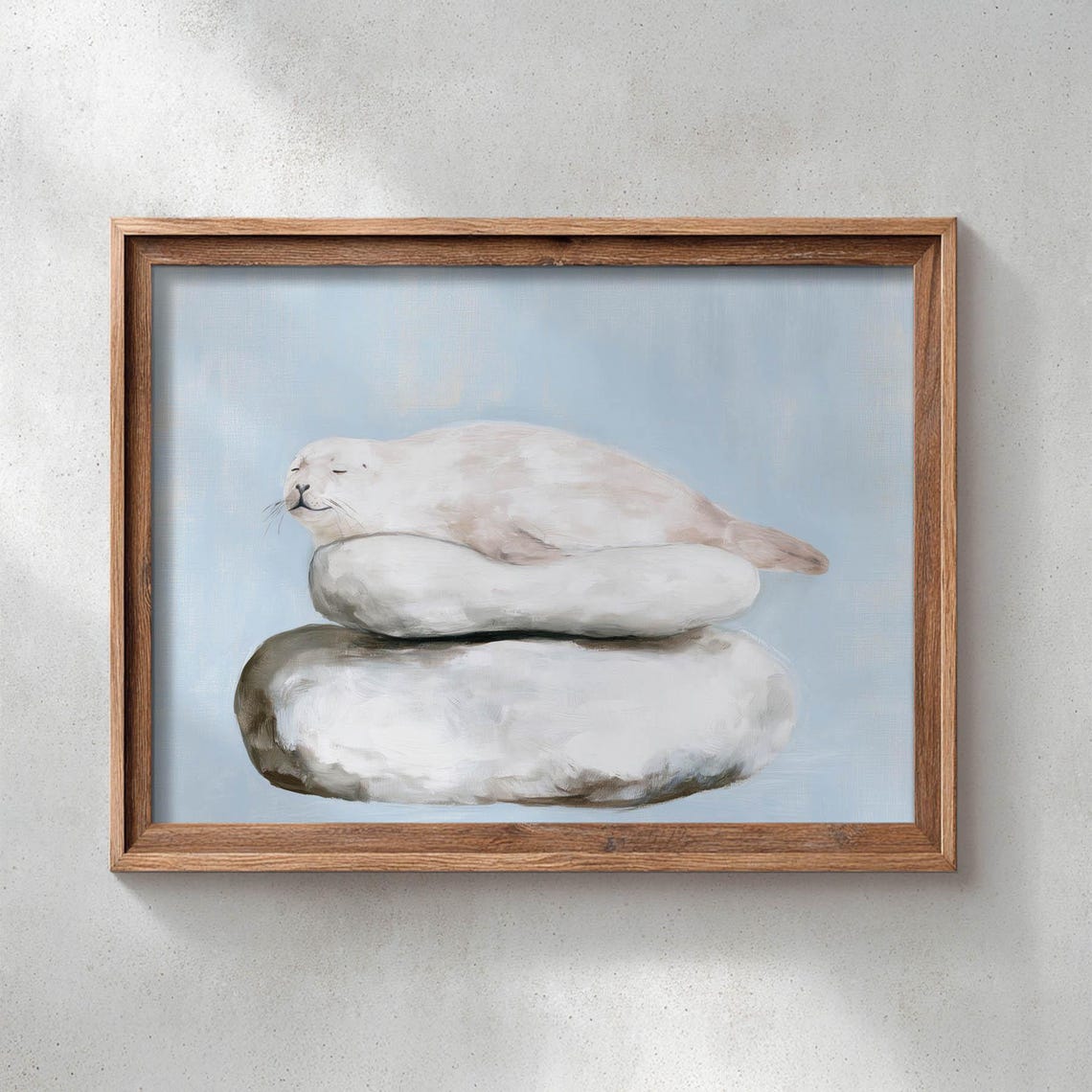 Baby Seal Resting on Rocks Coastal Wildlife Watercolor Poster