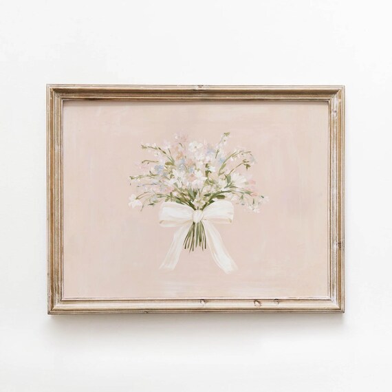 Delicate Wildflower Bouquet Printable Blush Pink Floral Wall Art Vintage Romantic Decor Soft Feminine Spring Digital Download 684
