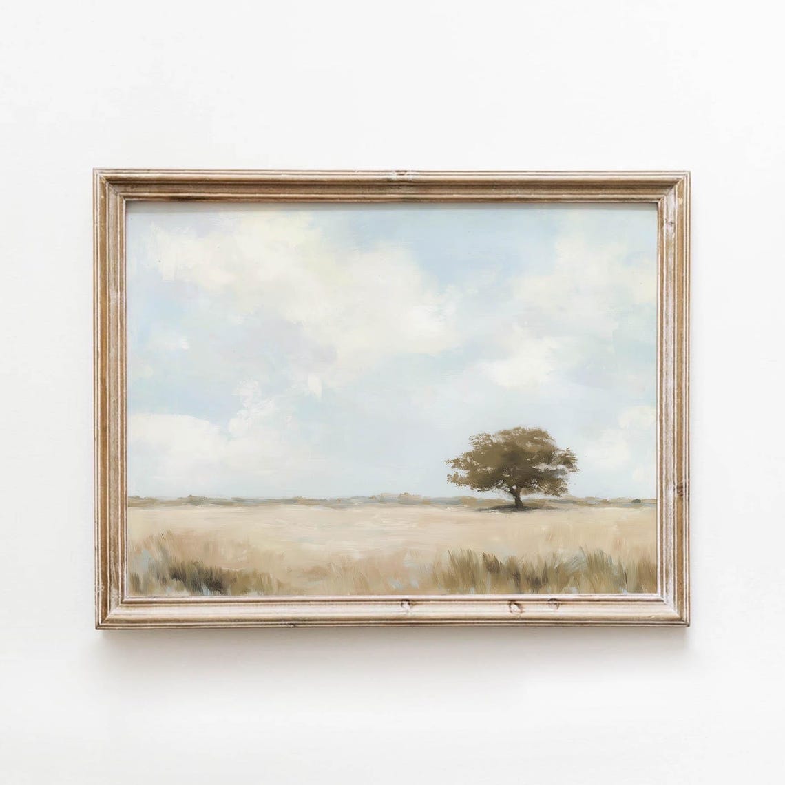 Lone Oak Tree Golden Prairie Neutral Vintage Landscape Wall Art