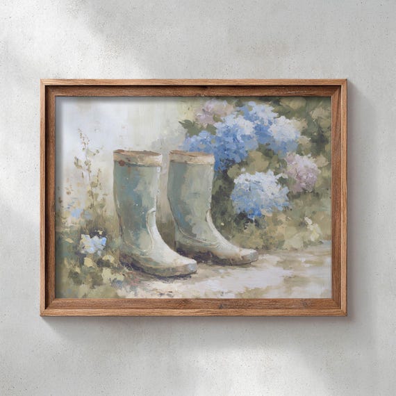 Sage Green Rain Boots, Cozy Cottagecore Art