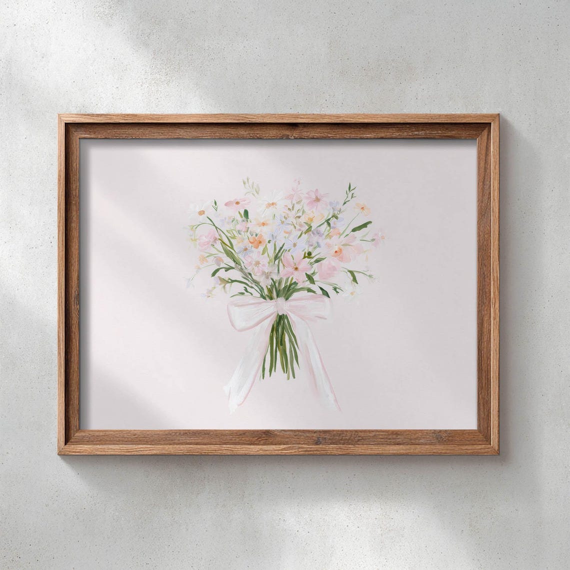 Pink Ribbon Wildflower Bouquet Soft Watercolor Floral Art Print