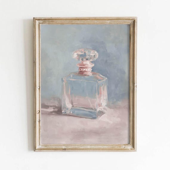 Pink Glass Perfume Bottle Printable Pastel Wall Art Romantic Still Life Decor Feminine Elegant Room Muted Download 0192