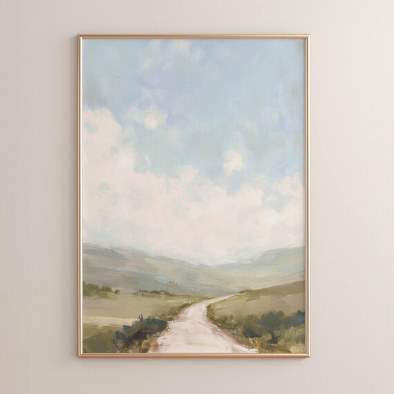 Winding Dirt Road Valley Sage Green Soft Sky Landscape Poster