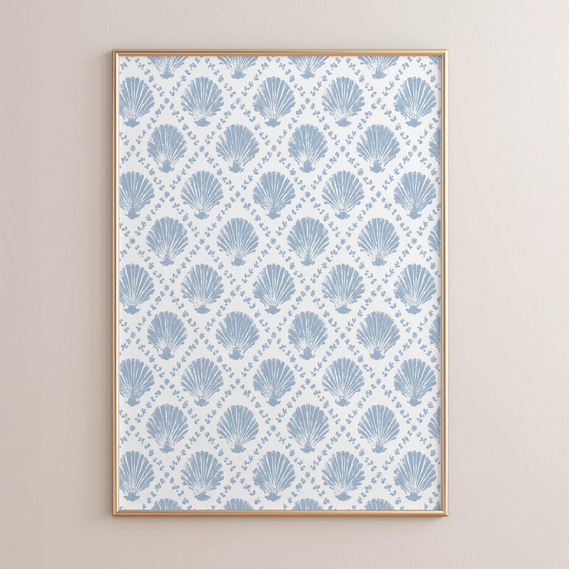 Blue Seashell Block Pattern Nautical Coastal Beach Decor Poster