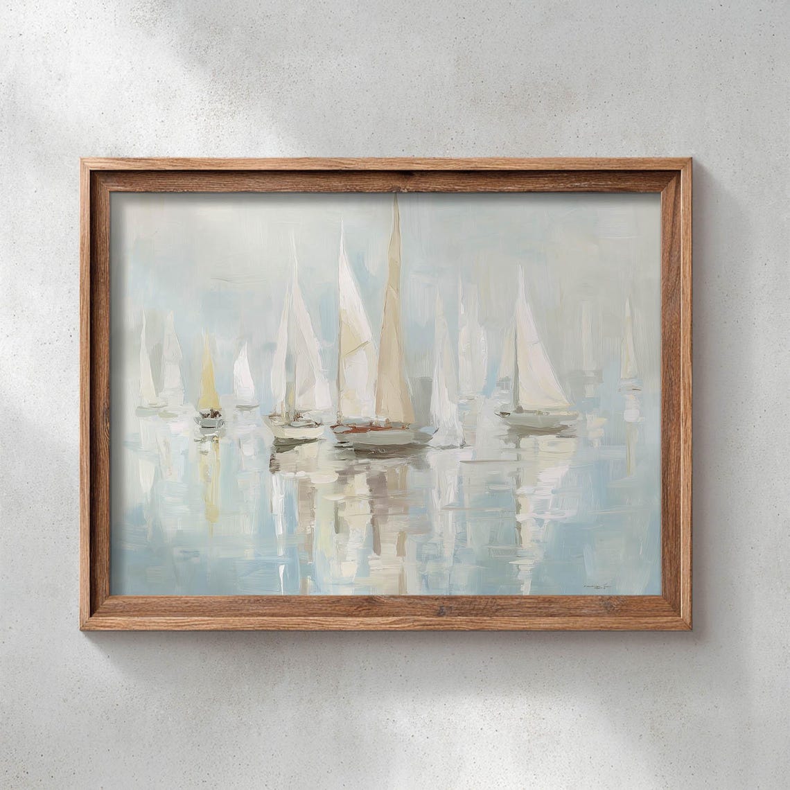 White Sailboats on Calm Water Soft Blue Nautical Painting Poster