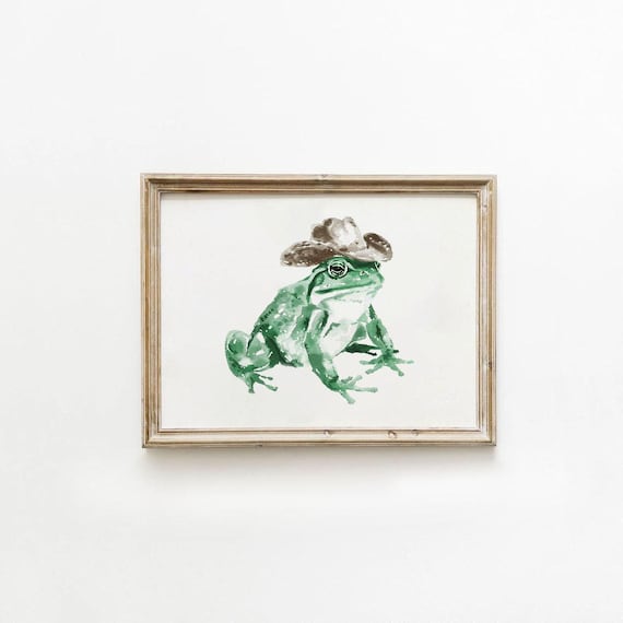 Cowboy Hat Wearing Frog Watercolor Southern Funny Art Poster