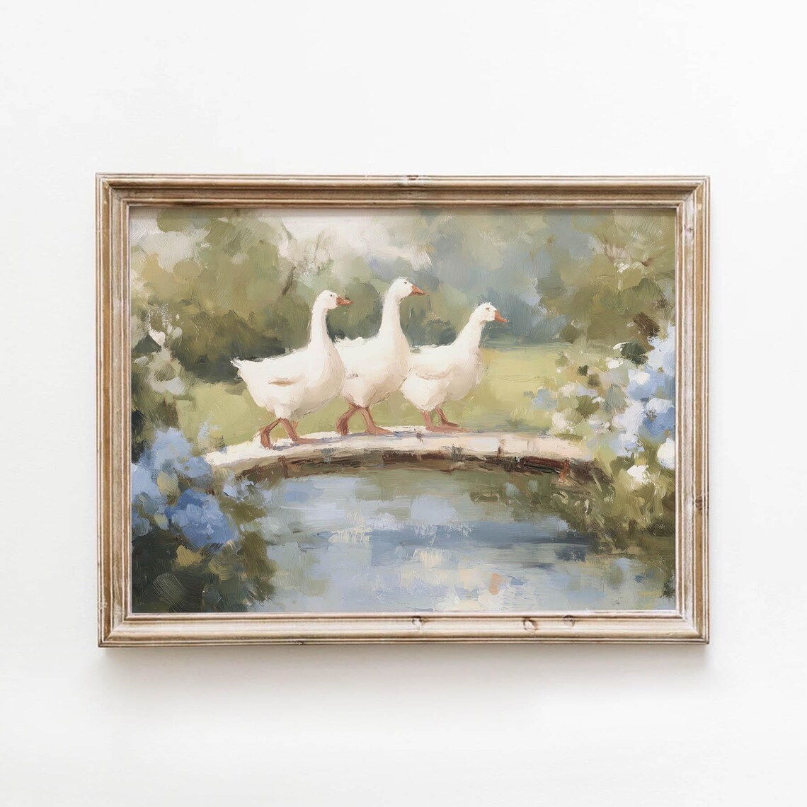 Country Geese Bridge Vintage Farmhouse Art Print