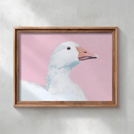 White Goose Portrait Pastel Nursery Decor Art Pink Wall Poster Modern Farmhouse Scandinavian Style Cute Print 0235