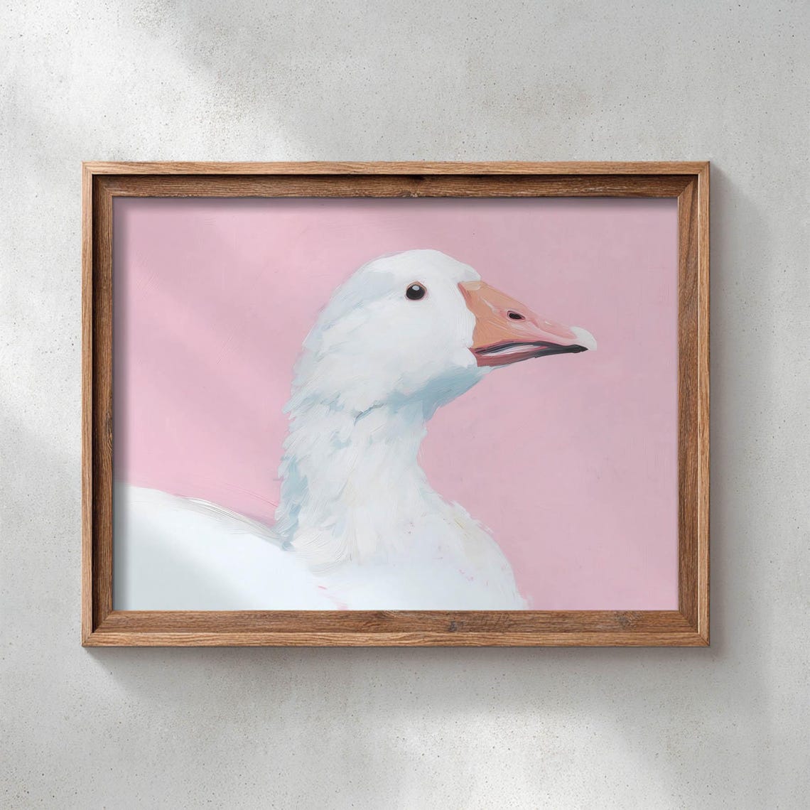 White Goose Portrait on Pink Background Playful Bird Art Print