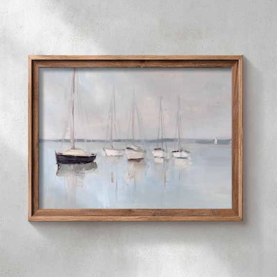 Calm Sailboats on Still Water Pastel Nautical Coastal Poster