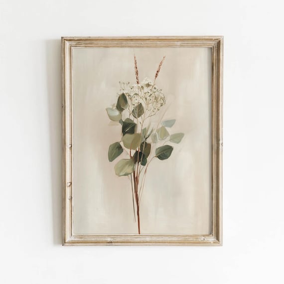 Eucalyptus Bouquet With Wheat Stems Neutral Beige Botanical Poster
