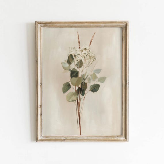 Minimal Botanical Printable Neutral Eucalyptus Wall Art Vintage Hydrangea Decor Calming Cottagecore Earthy Download 0391