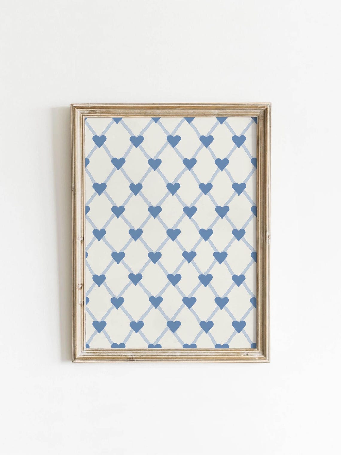 Retro Blue Heart Diamond Lattice Pattern Vintage Heart Poster