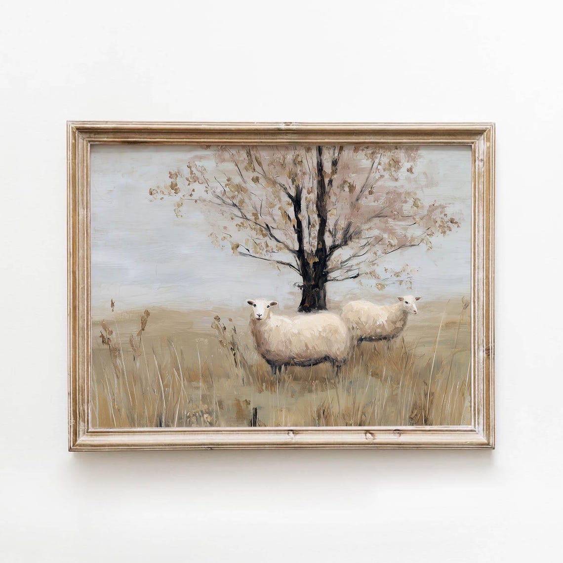 Vintage Sheep Golden Meadow Rustic Autumn Tree Pasture Art Poster