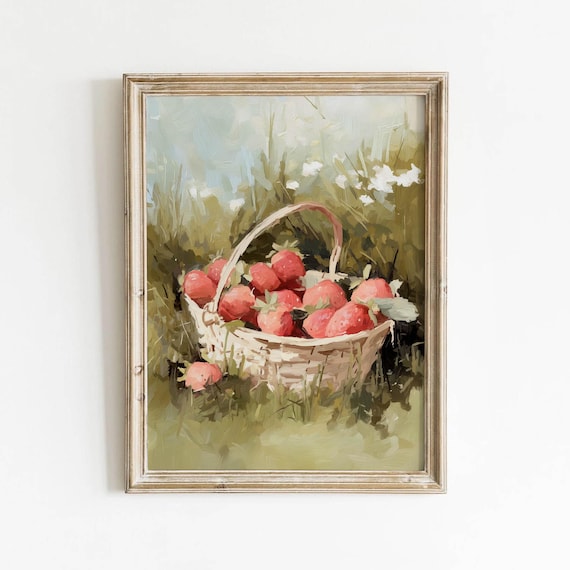 Basket of Strawberries Summer Garden Impressionist Kitchen Art Poster
