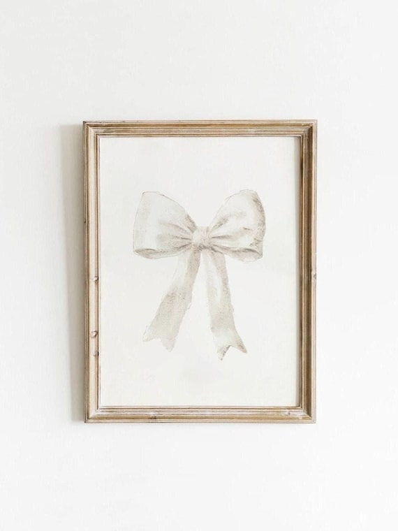 Vintage White Bow Poster Print, Nursery Decor