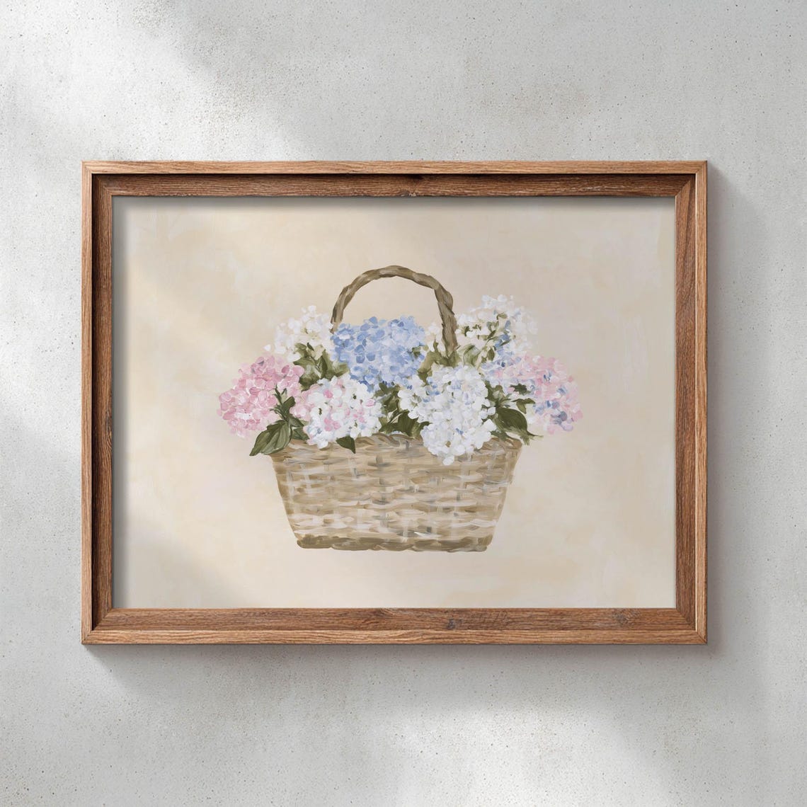 Pastel Hydrangea Bouquet In Woven Basket Cottagecore Art Print