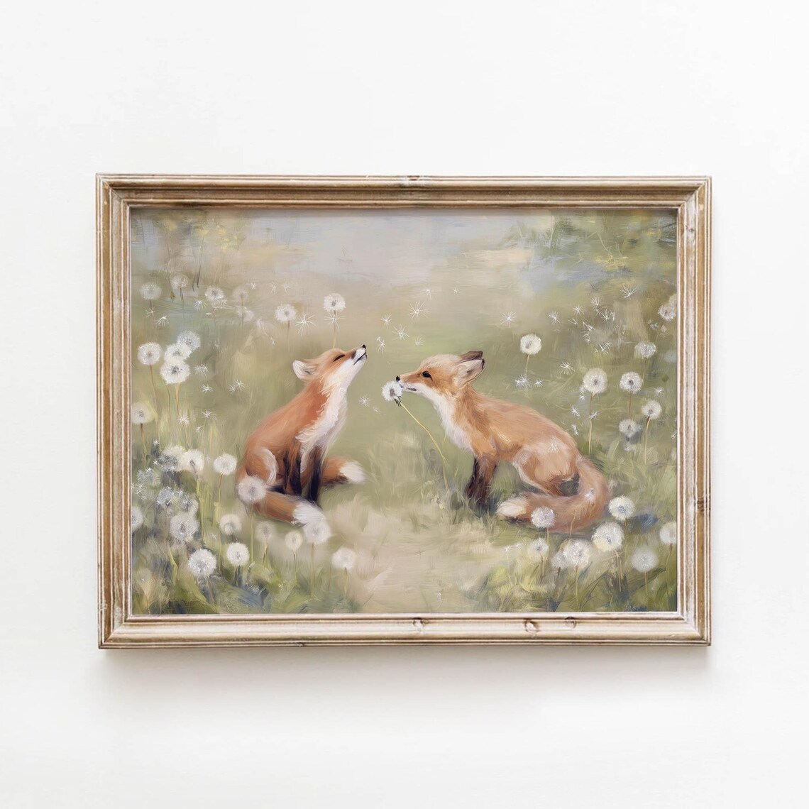 Pastel Cottagecore Red Foxes, Vintage Art Print