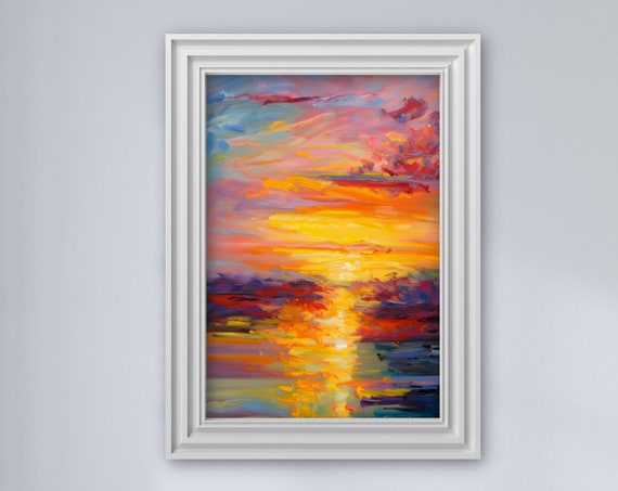 Coastal Sunset Abstract Painting Vibrant Wall Art