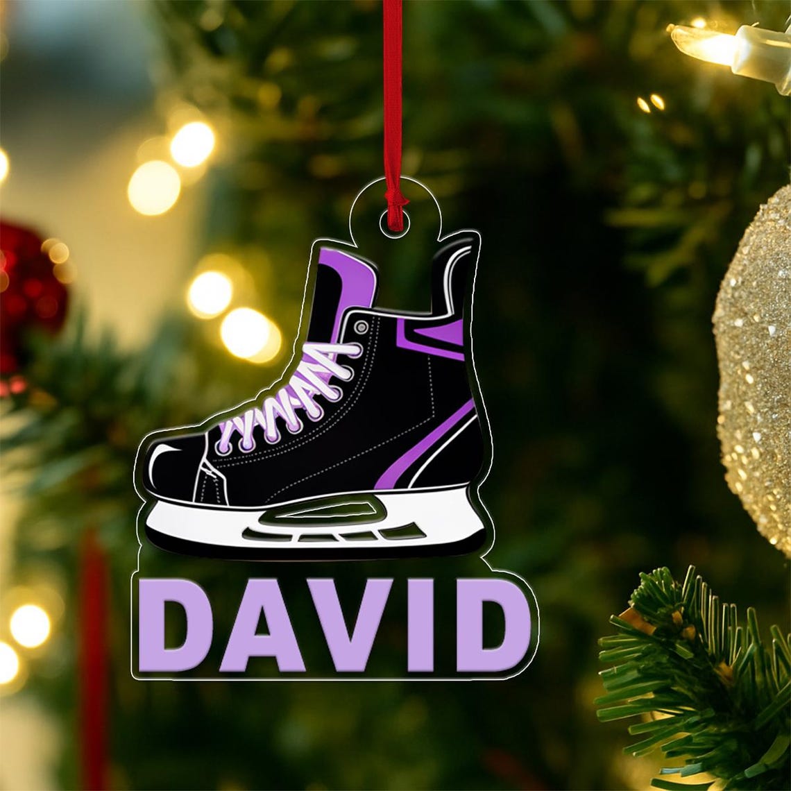 Personalized Ice Hockey Skate Name David Christmas Ornament Poster