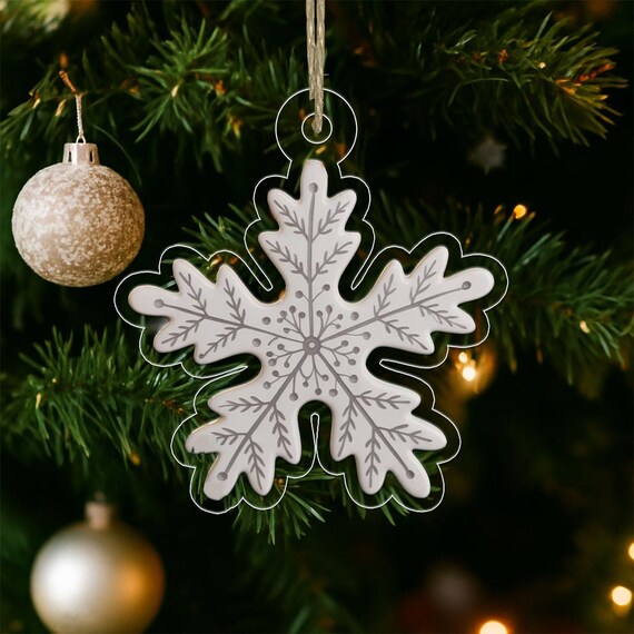 Personalized White Snowflake Acrylic Christmas Tree Ornament Print