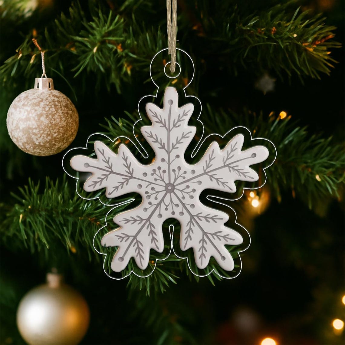 Personalized White Snowflake Acrylic Christmas Tree Ornament Print