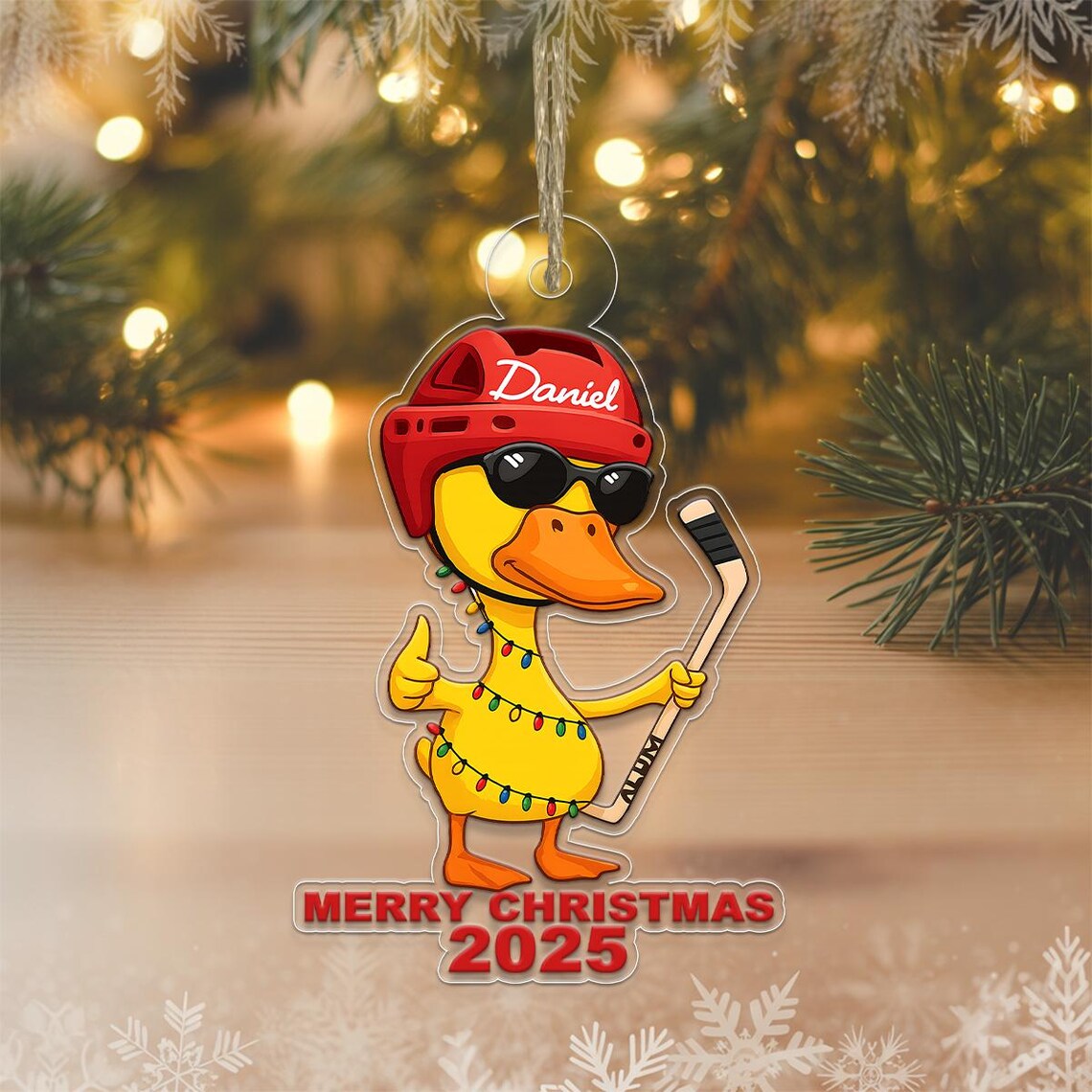 Custom Name Hockey Duck Christmas Ornament 2025 Funny Gift Poster