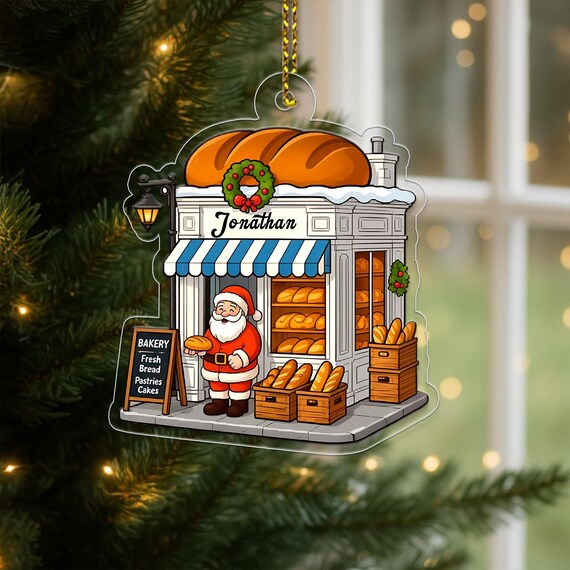 Personalized Santa Bakery Christmas Ornament Custom Name Shop Wall Art