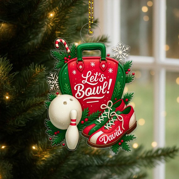 Personalized Bowling Christmas Acrylic Ornament Lets Bowl Shoes Name Print