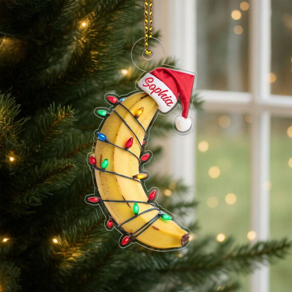 Personalized Banana Santa Christmas Ornament Custom Name Funny Gift Poster