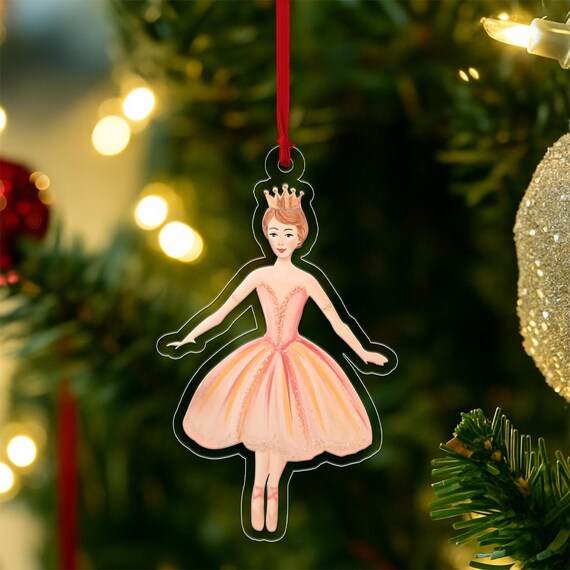 Personalized Pink Tutu Ballerina Princess Crown Christmas Ornament Print