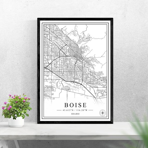 Boise Idaho Black and White Minimalist City Street Map Print