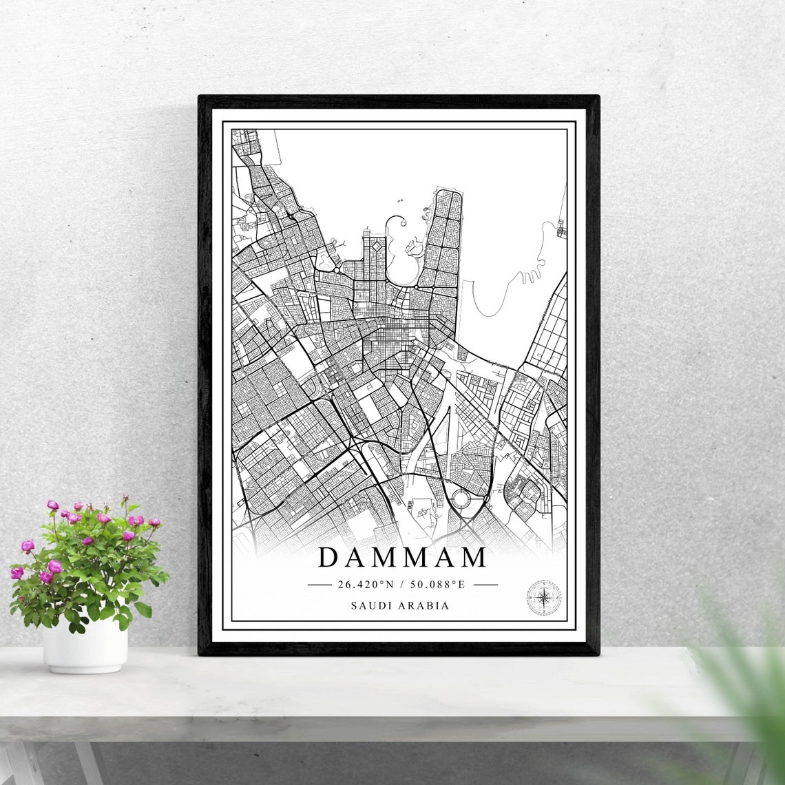 Dammam Saudi Arabia City Map Black and White Minimalist Poster