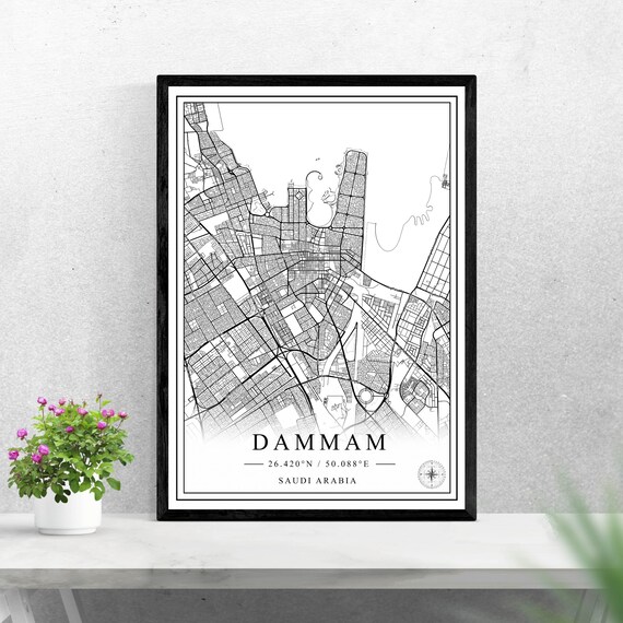 Dammam Saudi Arabia City Map Black and White Minimalist Poster